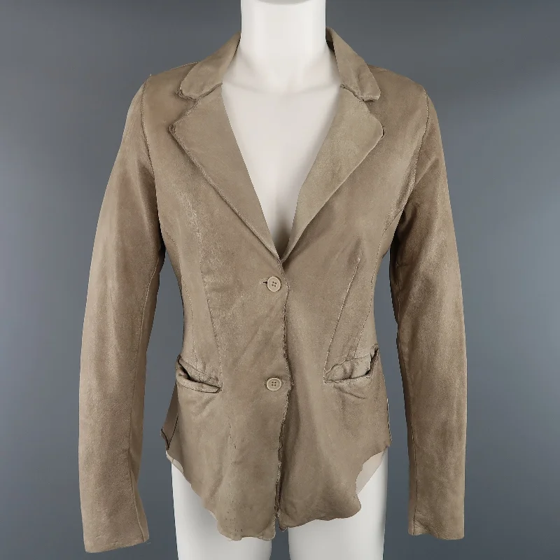 TRANSIT PAR-SUCK Size M Taupe Distressed Dyed Leather Notch Lapel Jacket