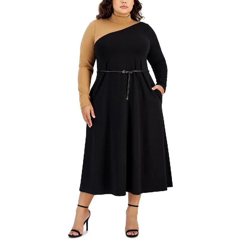 Plus Womens Belted Long Maxi Dress