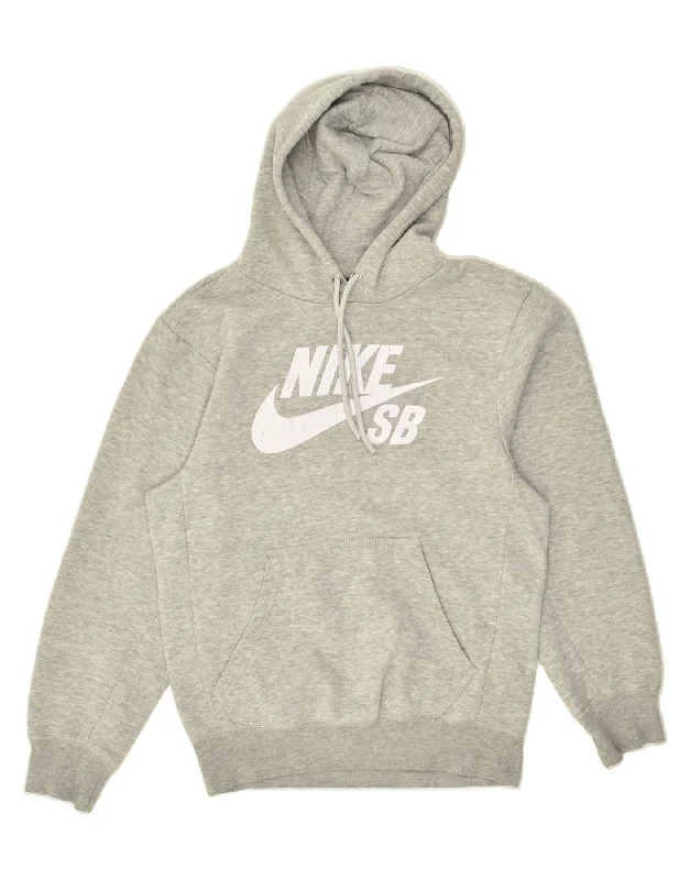 NIKE Womens Graphic Hoodie Jumper UK 10 Small Grey Cotton