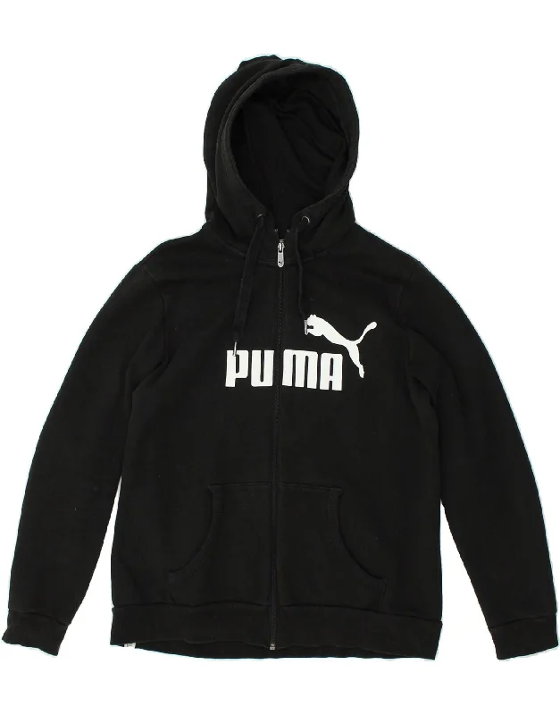 PUMA Womens Graphic Zip Hoodie Sweater UK 14 Large Black Cotton