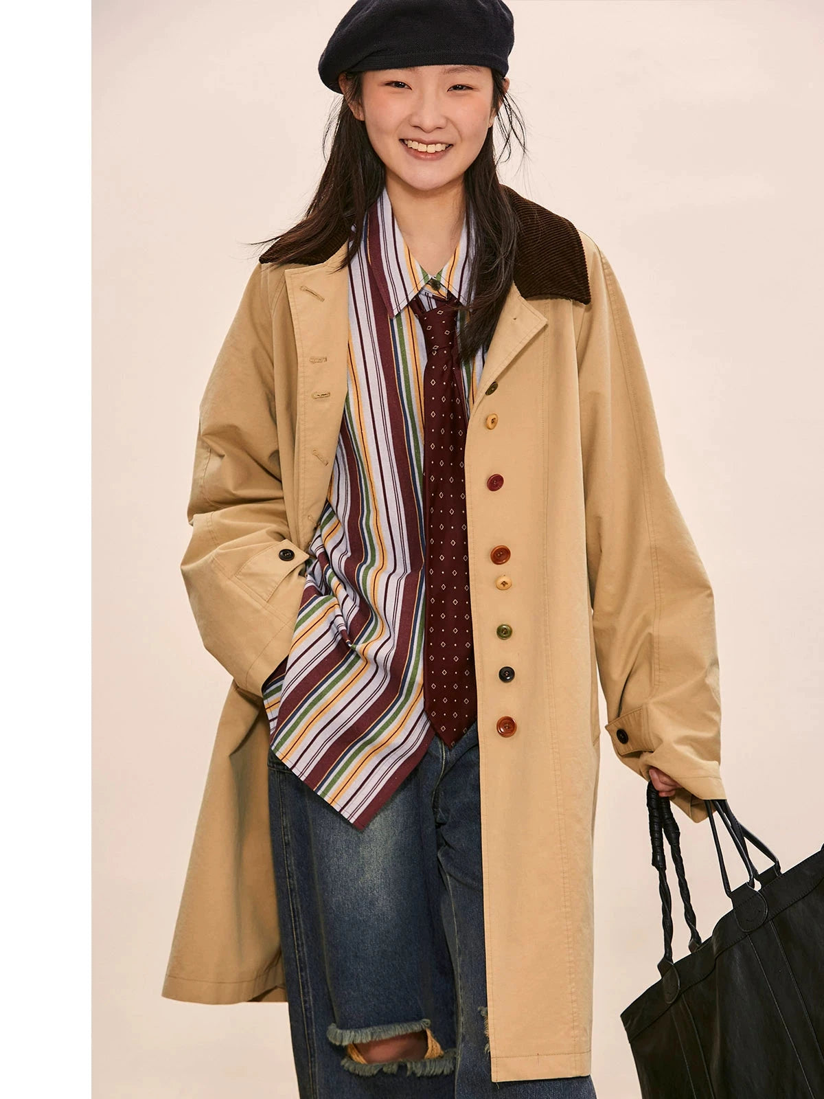 octopusme Vintage-Inspired Oversized Coat - Multi-Color