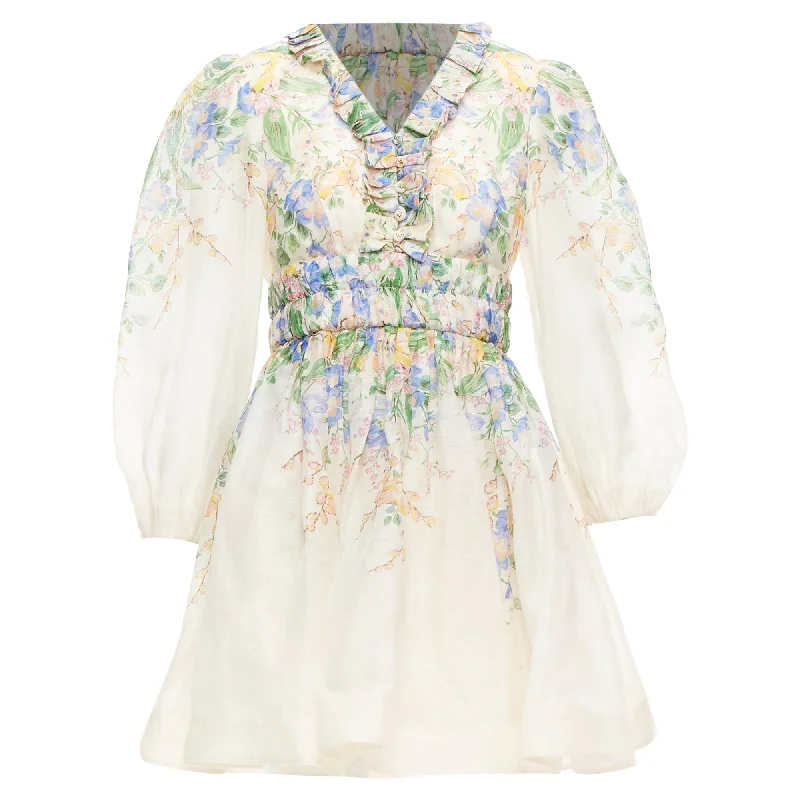 Zimmermann Garden Floral Linen Patchwork Belted Dress