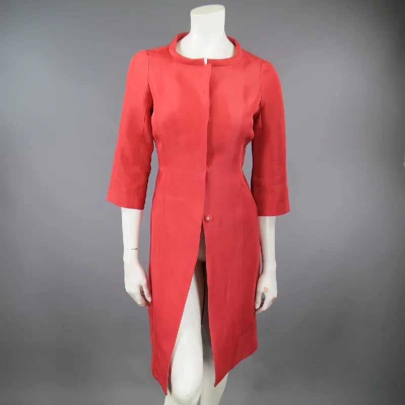 J. MENDEL Size 6 Salmon Red  Silk Hidden Snap Evening Coat