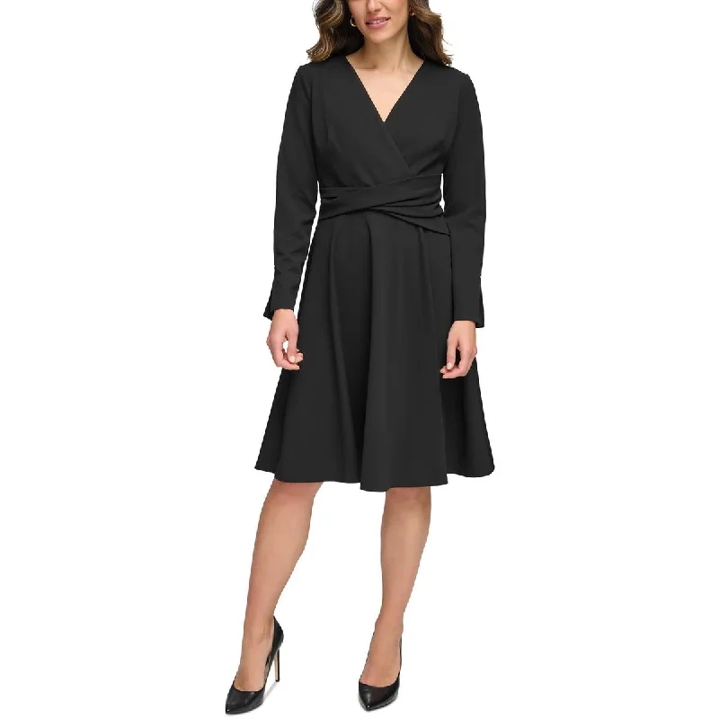 Womens Faux Wrap Fit & Flare Fit & Flare Dress