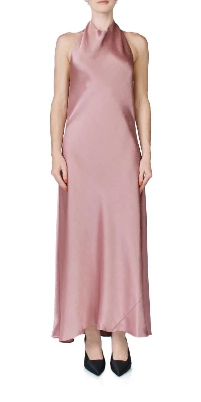 Draped Cowl Neck Halter Dress In Petal Quartz