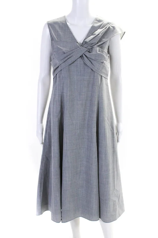 Adeam Womens Back Zip Sleeveless Twist V Neck Francis Dress Gray