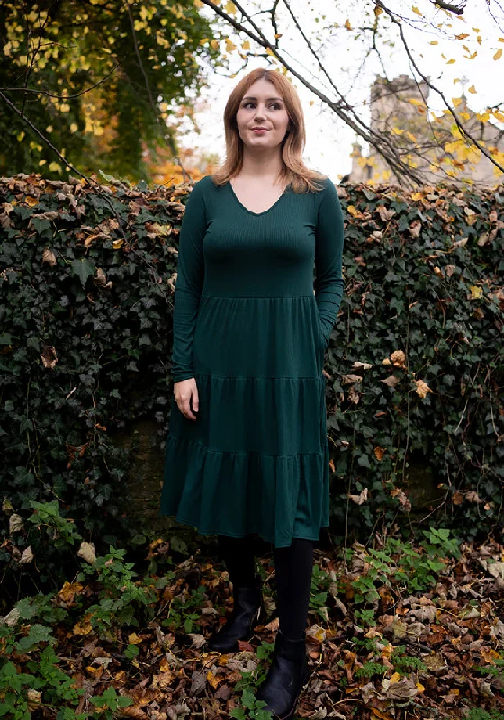 Mila Bottle Green Tiered Hem Dress