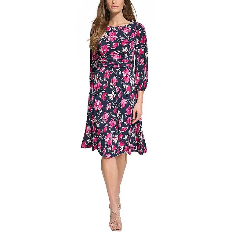 Womens Floral Print Midi Sheath Dress