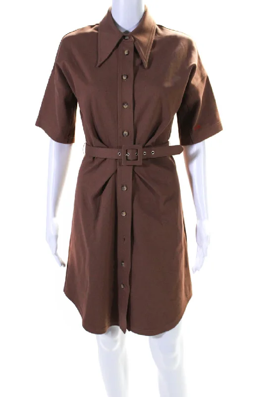 Victoria Beckham Womens Button Front Collared Belted Dress Brown