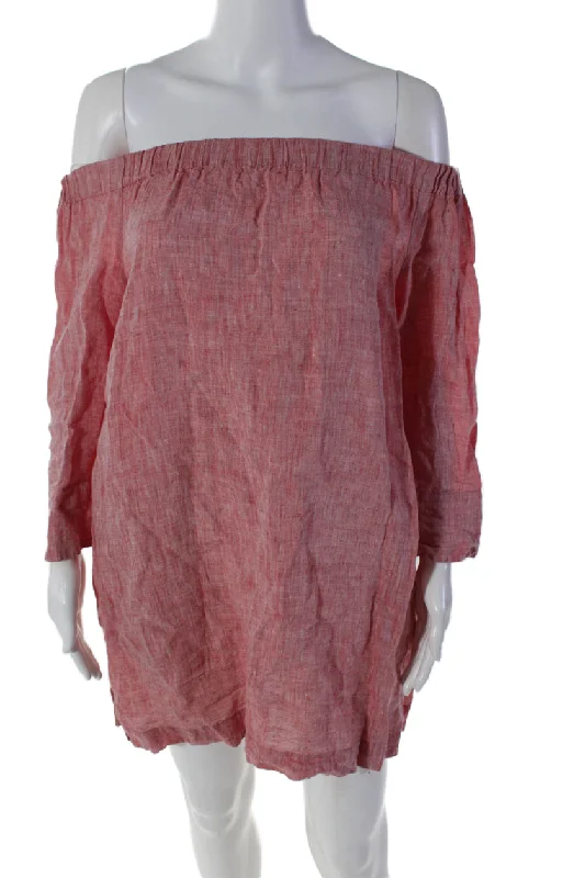 Lafayette 148 New York Womens Linen Off The Shoulder Casual Dress Pink