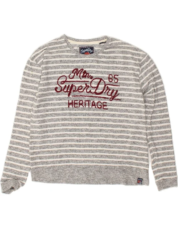 SUPERDRY Womens Graphic Crew Neck Jumper Sweater UK 10 Small Grey Striped