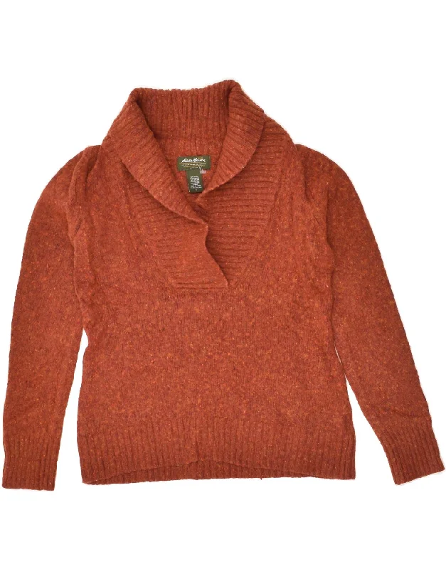 EDDIE BAUER Womens Shawl Neck Jumper Sweater UK 8 Small Orange Wool