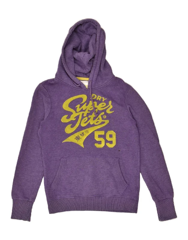 SUPERDRY Womens Graphic Hoodie Jumper UK 12 Medium Purple Cotton