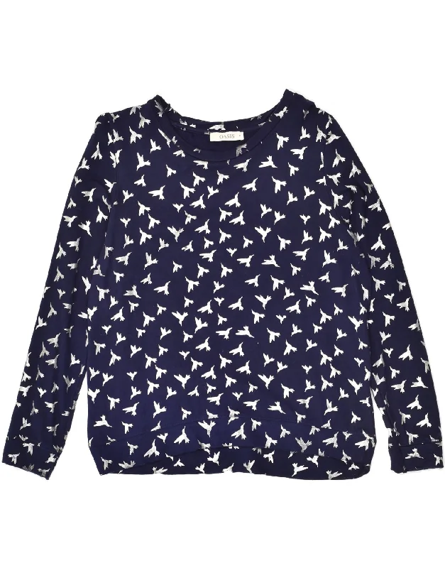 OASIS Womens Sweatshirt Jumper UK 12 Medium Navy Blue Animal Print Bird