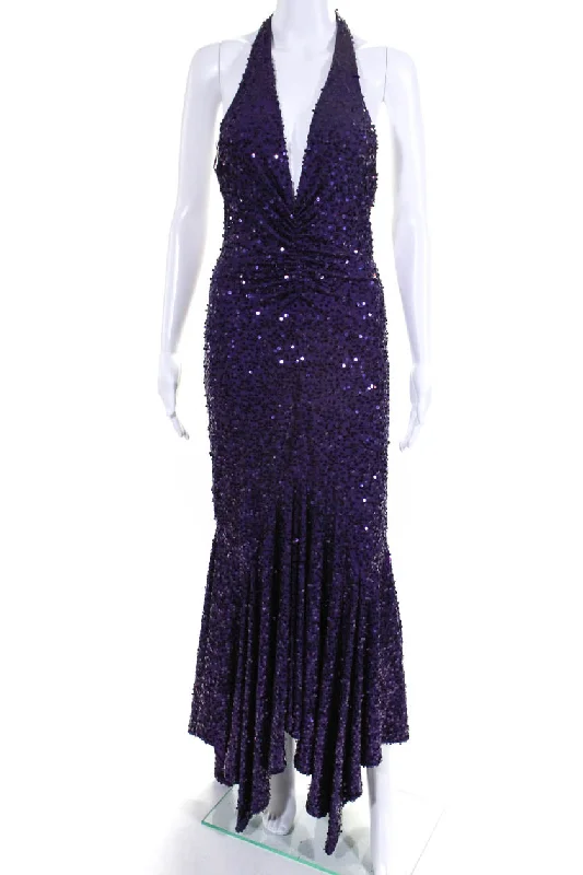 Michael Kors Purple Sequin Halter Gown