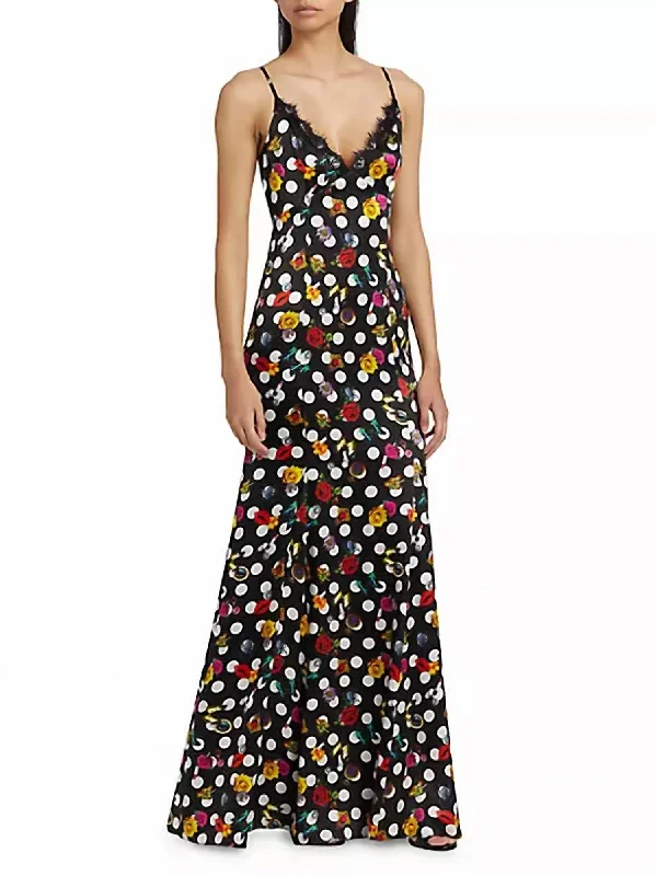 Zanna Gown In Black Multi Crystal Dot