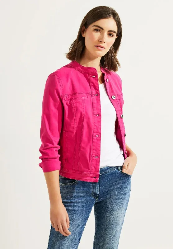 Cecil Round Collar Denim Jacket, Cool Pink