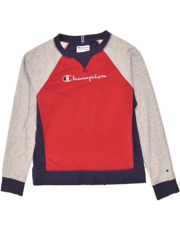 CHAMPION Womens Graphic Sweatshirt Jumper UK 14 Medium Red Colourblock