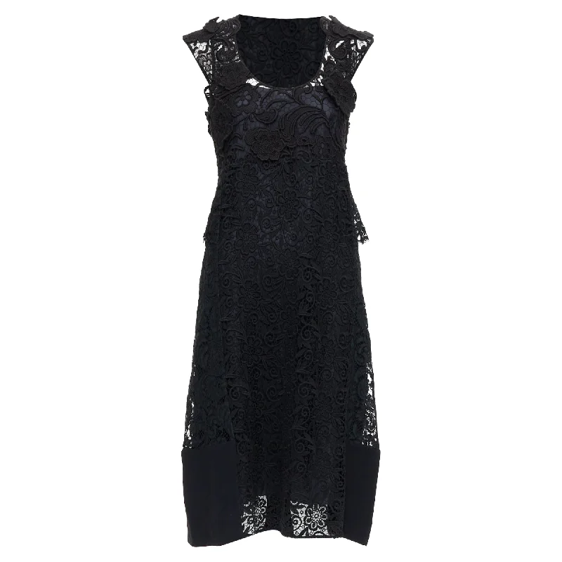 Prada Cotton Blend Heavy Lace Applique Panelled Dress