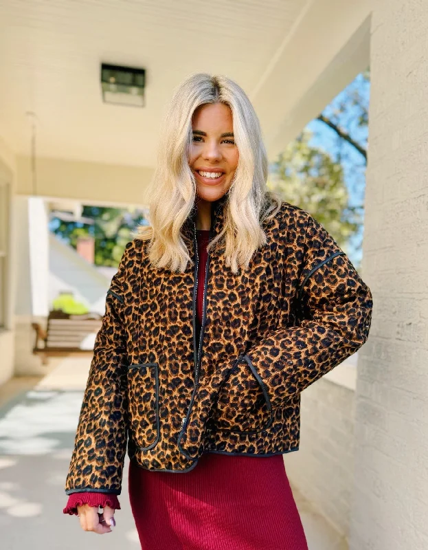 Cheetah Print Front Zip Up Jacket