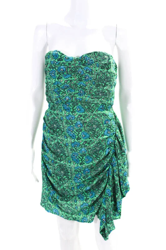 Rhode Womens Ebba Geometric Ivy Flora Strapless Sheath Dress Blue Green