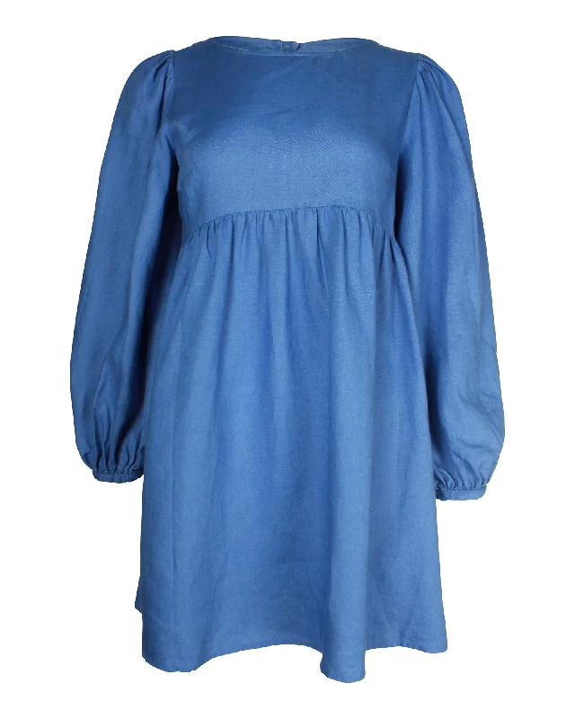 Reformation Ramone Long-sleeve Mini Dress in Blue Linen