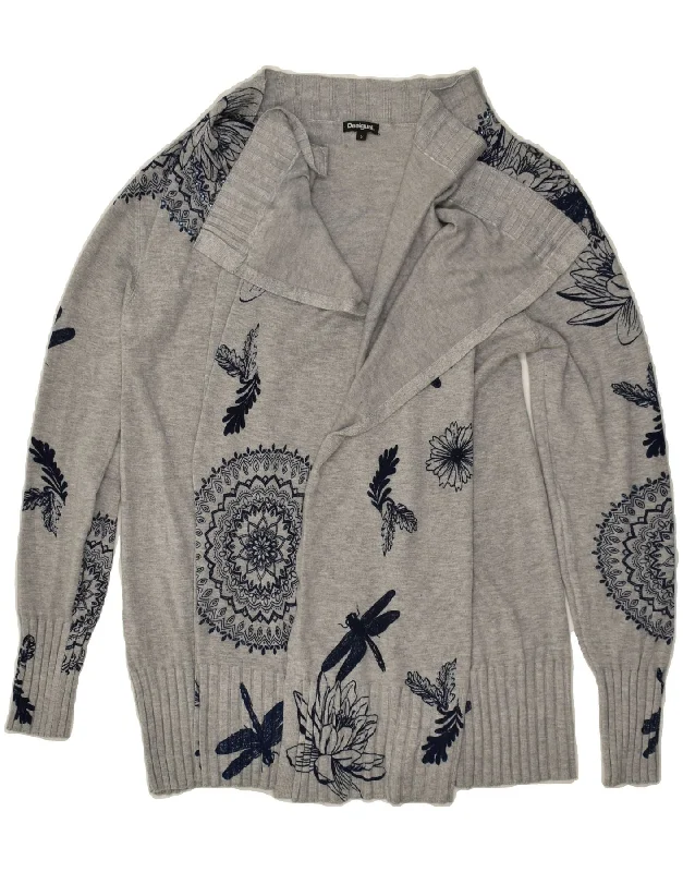 DESIGUAL Womens Cardigan Sweater UK 10 Small Grey Floral Viscose