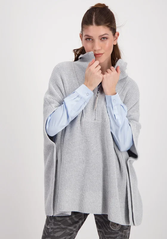 Monari Quarter Zip Pullover Poncho, Grey