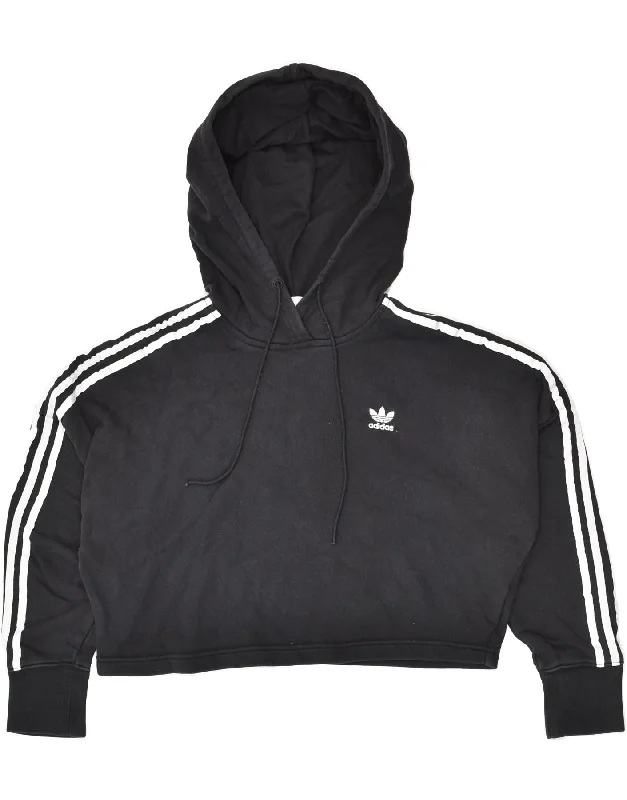 ADIDAS Womens Crop Hooded Hoodie Jumper UK 4 XS Black Cotton