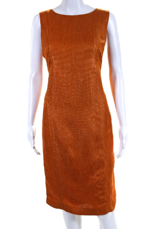 Lafayette 148 New York Womens Round Neck Zipped Sleeveless Dress Orange