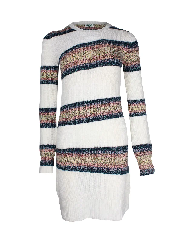 Kenzo Stripe Knitted Dress in White Wool