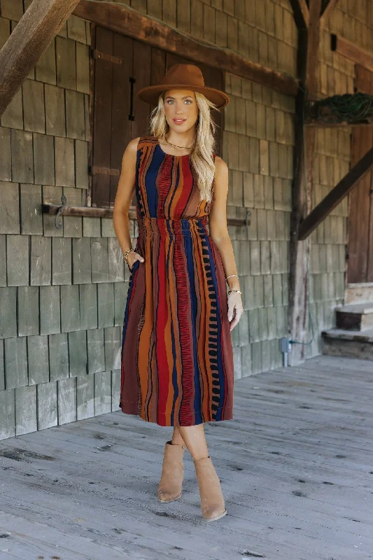 Brown Multi Print Sleeveless Midi Dress - FINAL SALE