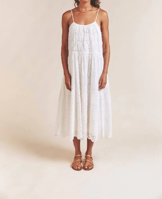 Julien Strappy Dress In White Eyelet