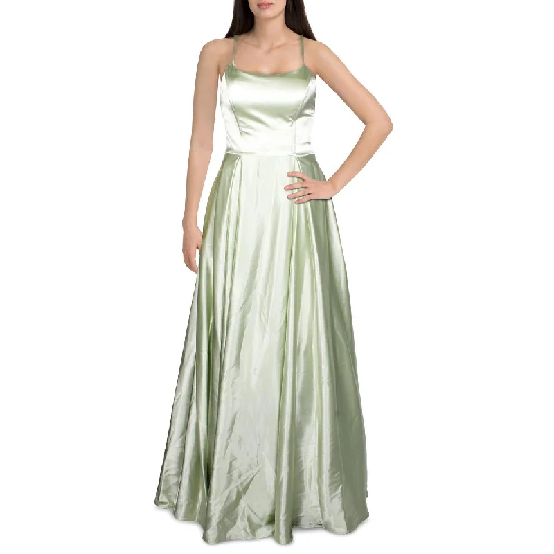 Juniors Womens Satin Strappy Evening Dress