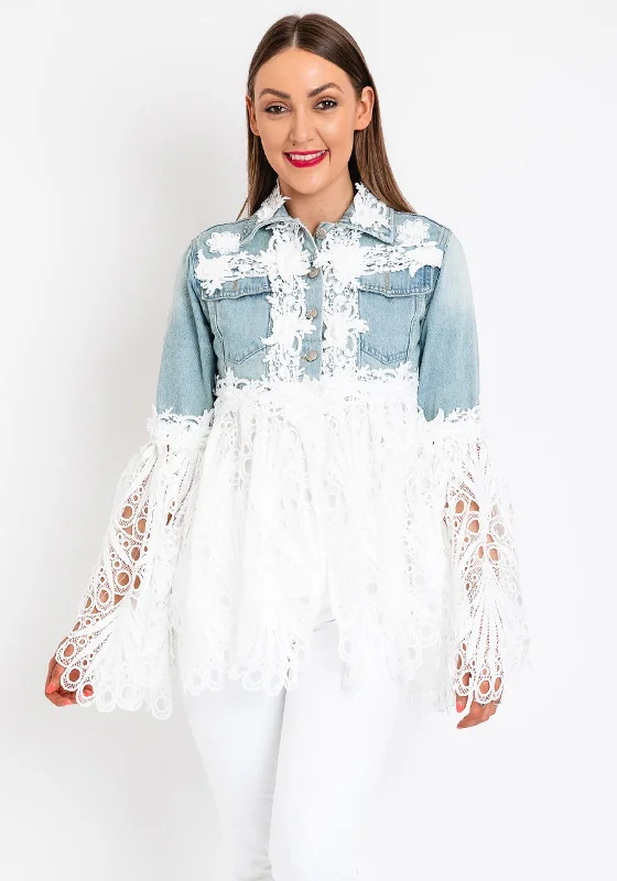 The Sofia Collection Denim Crochet Jacket, Denim