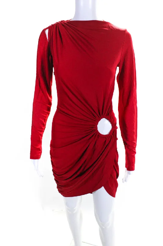 Monse Womens Long Sleeve Keyhole Detail Draped Dress - Ruby