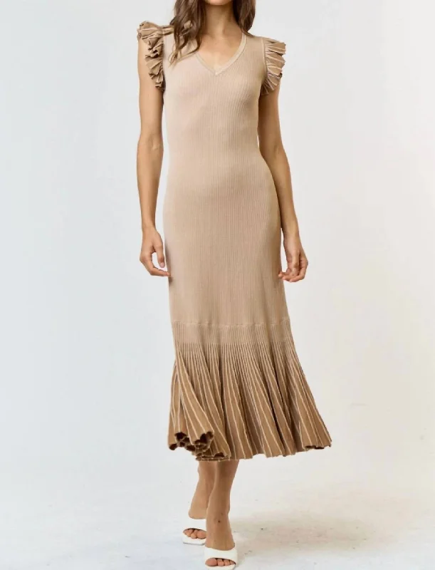 The Afterglow Plated Knit Dress In Sand