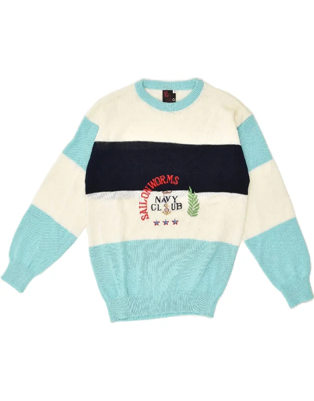 VINTAGE Womens Graphic Crew Neck Jumper Sweater IT 44 Medium Turquoise