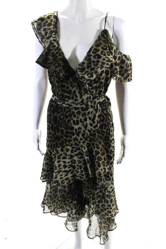 Allsaints Womens Brown Leopard Print Ruffle Sleeveless Kari Leppo Dress