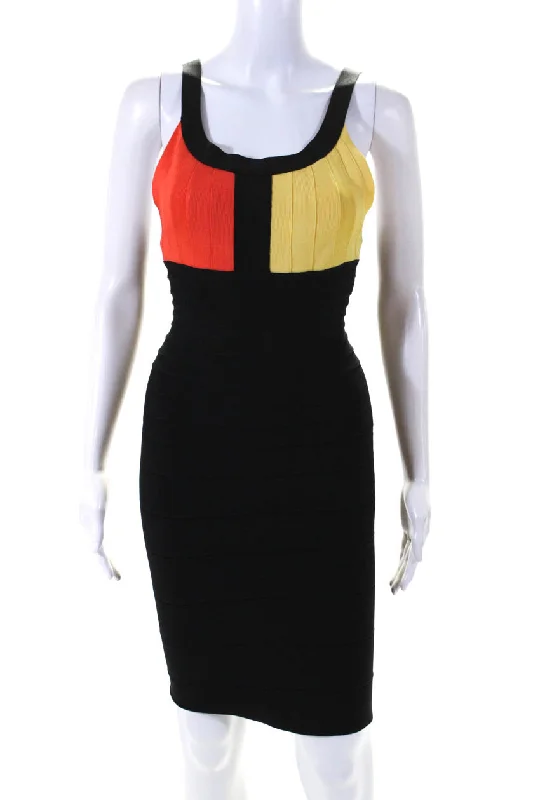 Herve Leger Women's Scoop Neck Bandage Color Block Mini Dress Black