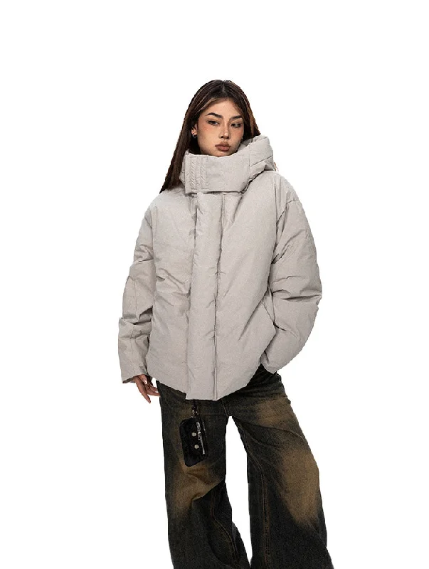 High Collar Windproof Hooded Down Jacket