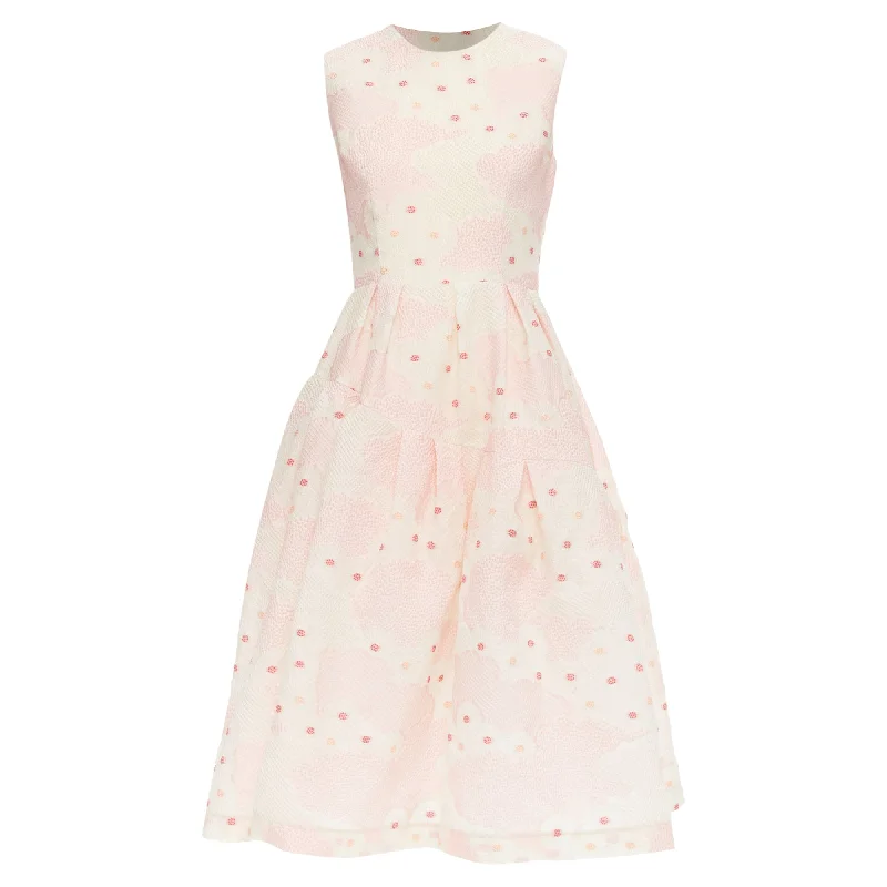 Simone Rocha Kimono Silk Cotton Blend Floral Cloque Midi Dress