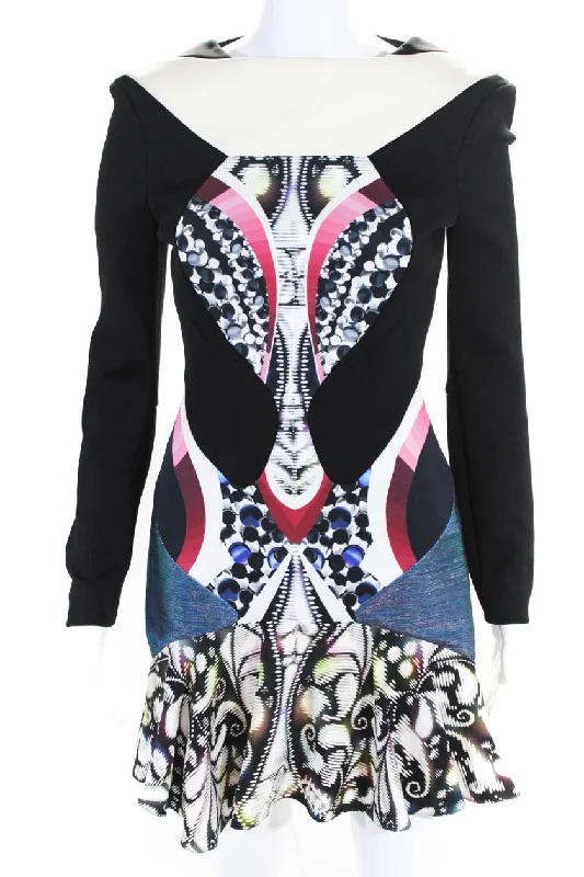 PETER PILOTTO Womens Abstract Long Sleeve Fit & Flare Dress Multicolor