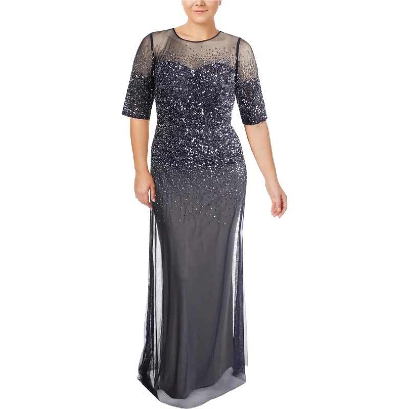 Plus Womens Embellished Elbow Sleeves Evening Dress