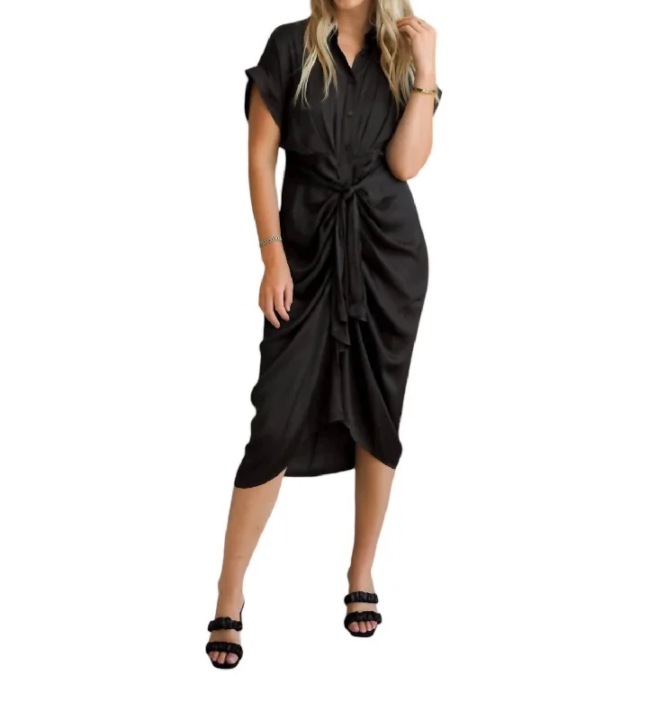 Tori Tie Waist Midi Dress In Black