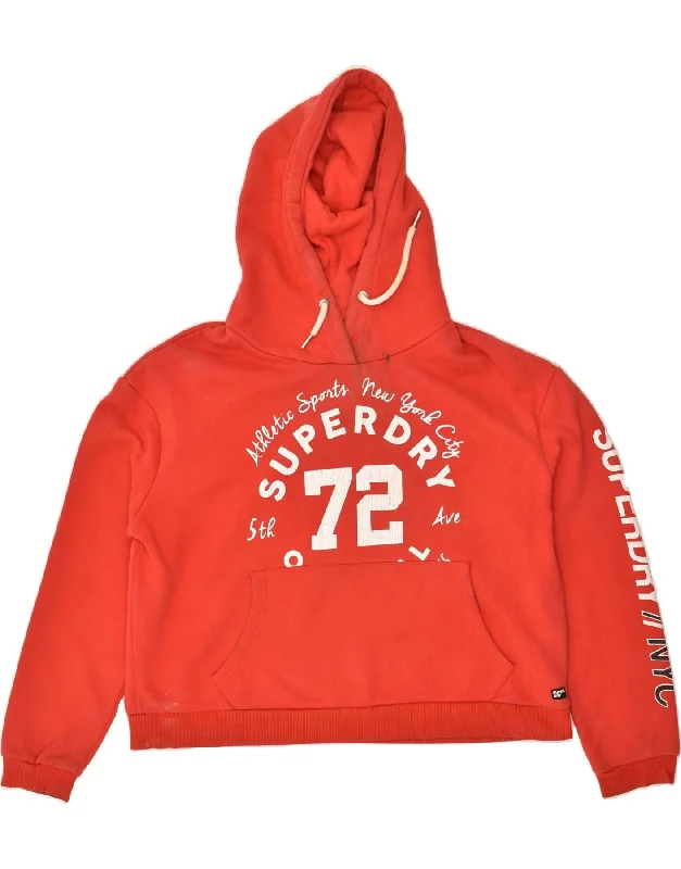 SUPERDRY Womens Crop Graphic Hoodie Jumper UK 16 Large Red Cotton