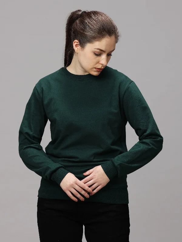 The Greenage Girl Solid Long Dark Green White Sweat Shirt