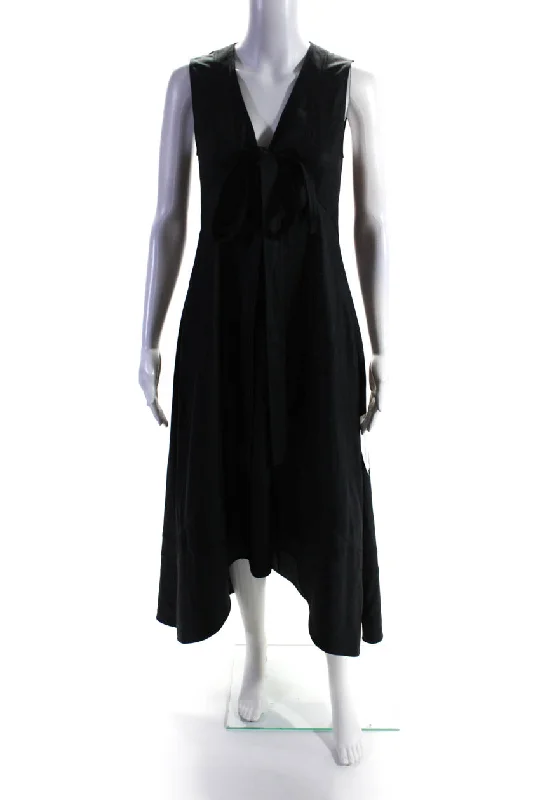 Adeam Womens Sleeveless Neck Tie Dress Black