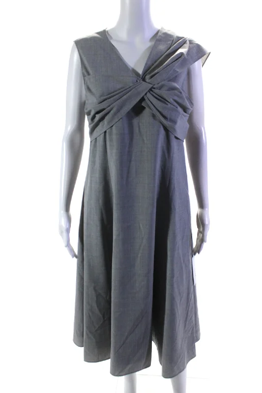 Adeam Womens Twisted Front V-Neck Sleeveless A-Line Francis Dress Gray