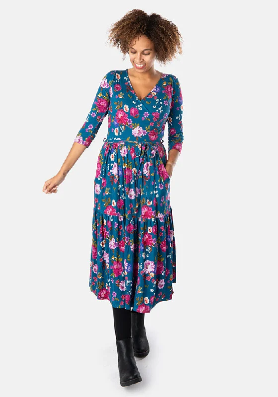 Keren Floral Print Tiered Hem Viscose Midi Dress